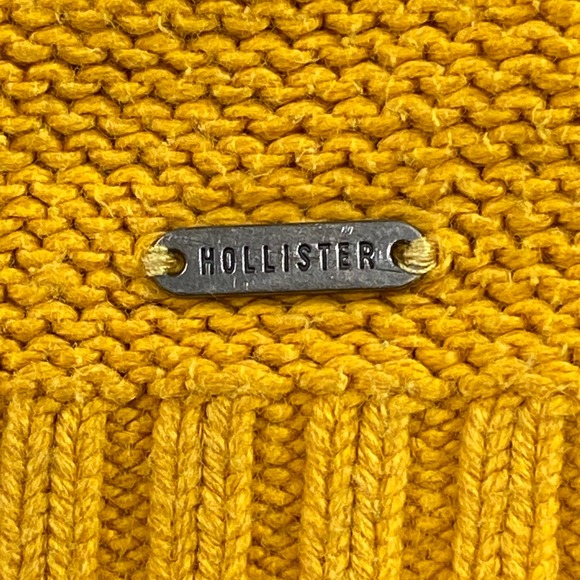 Hollister Cropped Sweater Womens XS Yellow‎ Cable Knit Crew Neck Casual - Picture 2 of 10